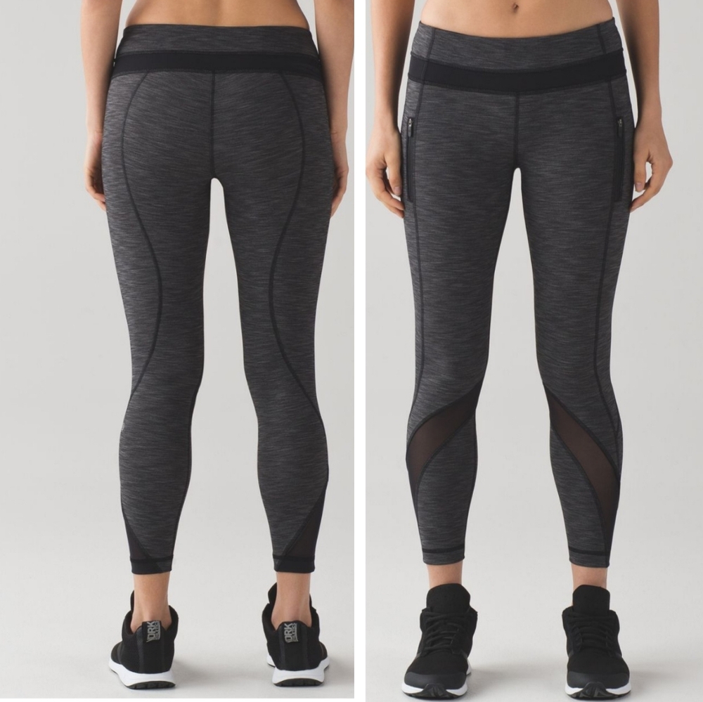 NEW Lululemon Inspire Tight II heathered black zipper pocket mesh leggings